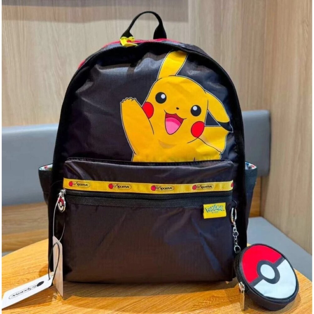 Lesportsac x Pokemon Pikachu Backpack Bag Voyager + Pokeball Pouch